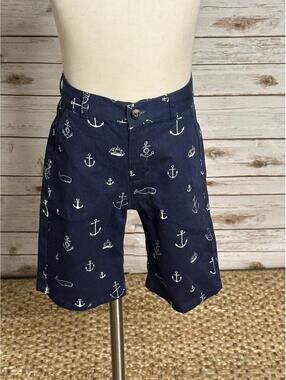 Janie & Jack navy white cotton nautical shorts Size 6 preppy coastal